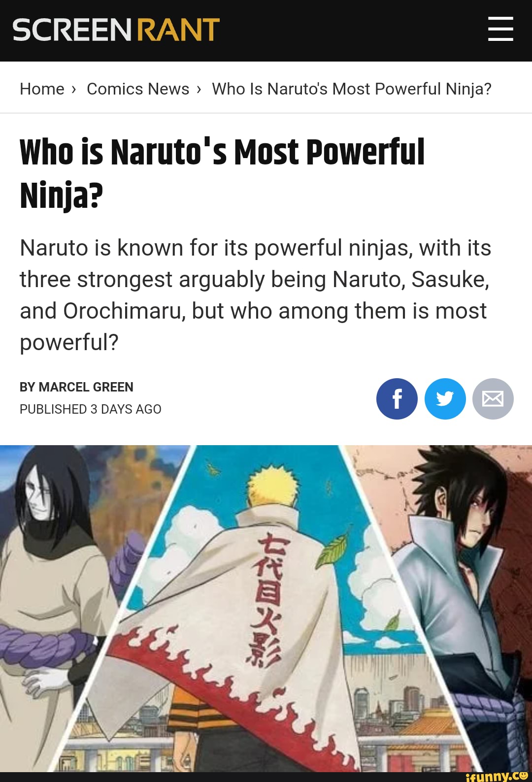 SCREEN RANT Home Comics News Who Is Naruto's Most Powerful Ninja? Who
