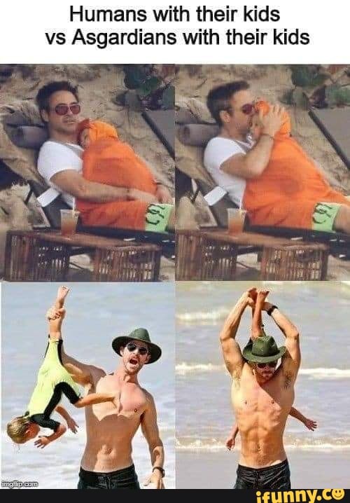 Humans with their kids vs Asgardians with their kids