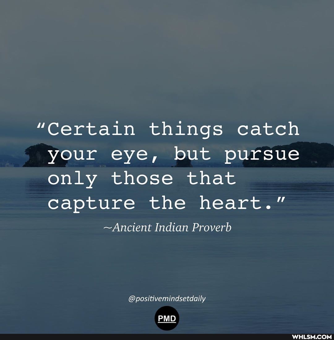 "Certain things catch your eye, but pursue only those that capture the heart."
~Ancient Indian Proverb
@positivemindsetdaily
PMD
