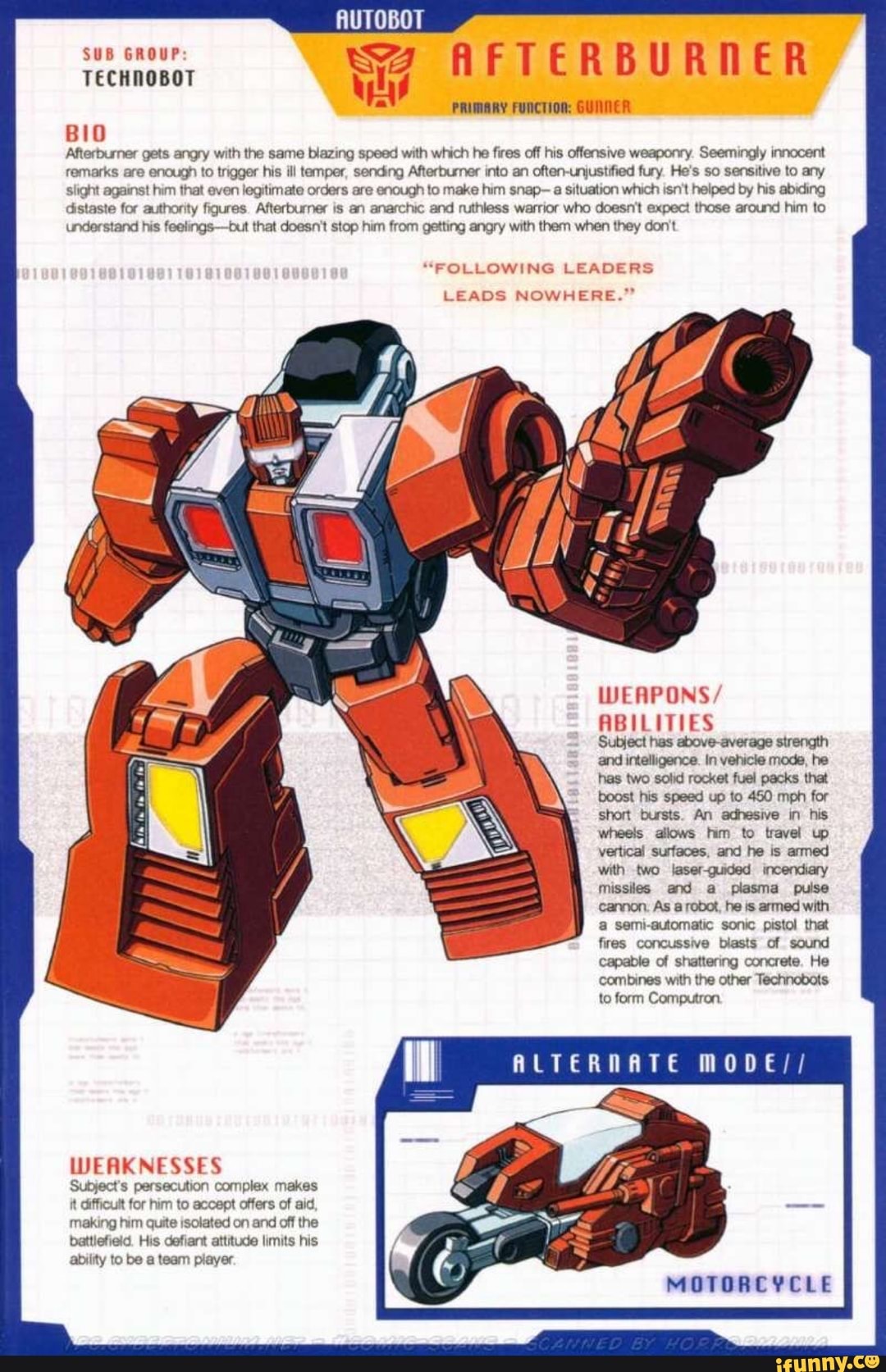 AUTOBOT TECHNOBOT BIO AFTERBURNER PRIMARY FUNCTION: GUNNER Afterburner ...