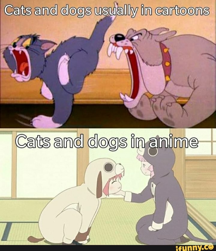 Cats and dogs usually in Cartoons
and