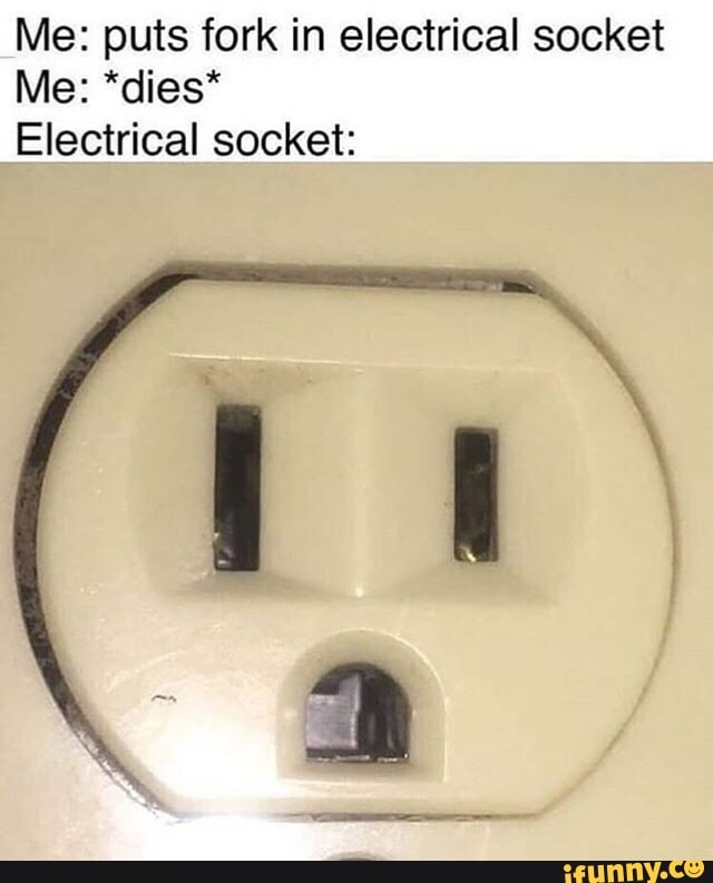 Me: puts fork in electrical socket Me: *dies* Electrical socket: - )