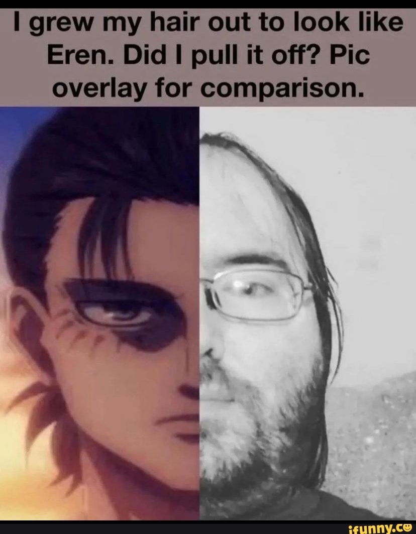 Grew my hair out to look like Eren. Did pull it off? Pic overlay for  comparison. - iFunny