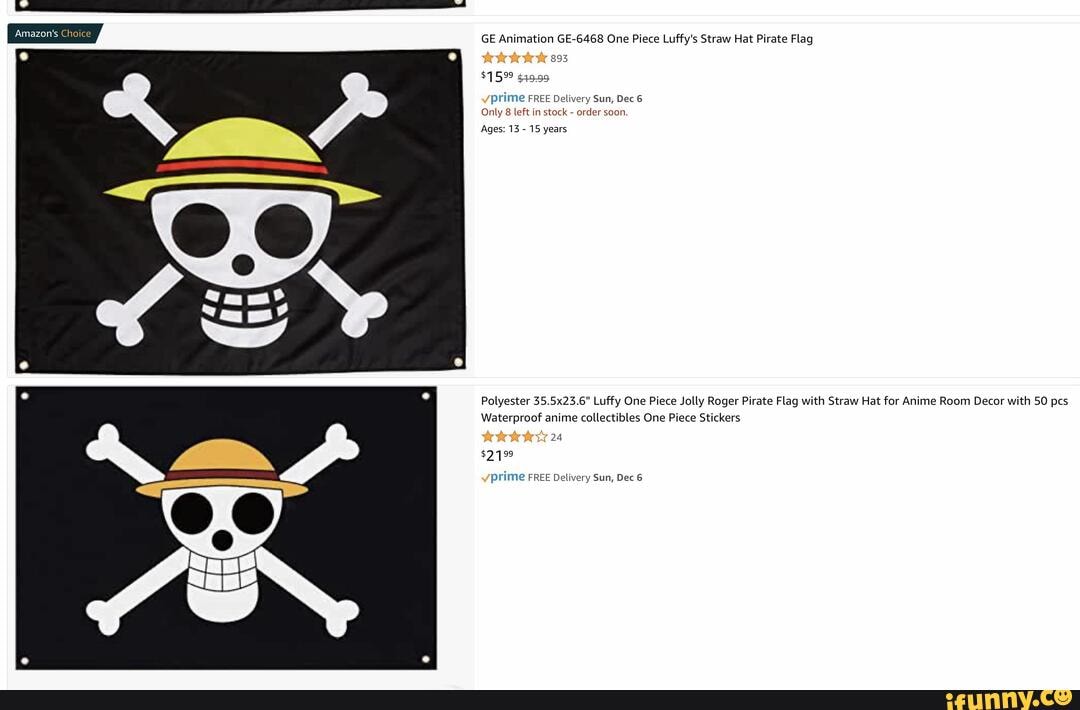 Ge Animation Ge 6468 One Piece Luffy S Straw Hat Pirate Flag 3 1599 19 09 Prime Free