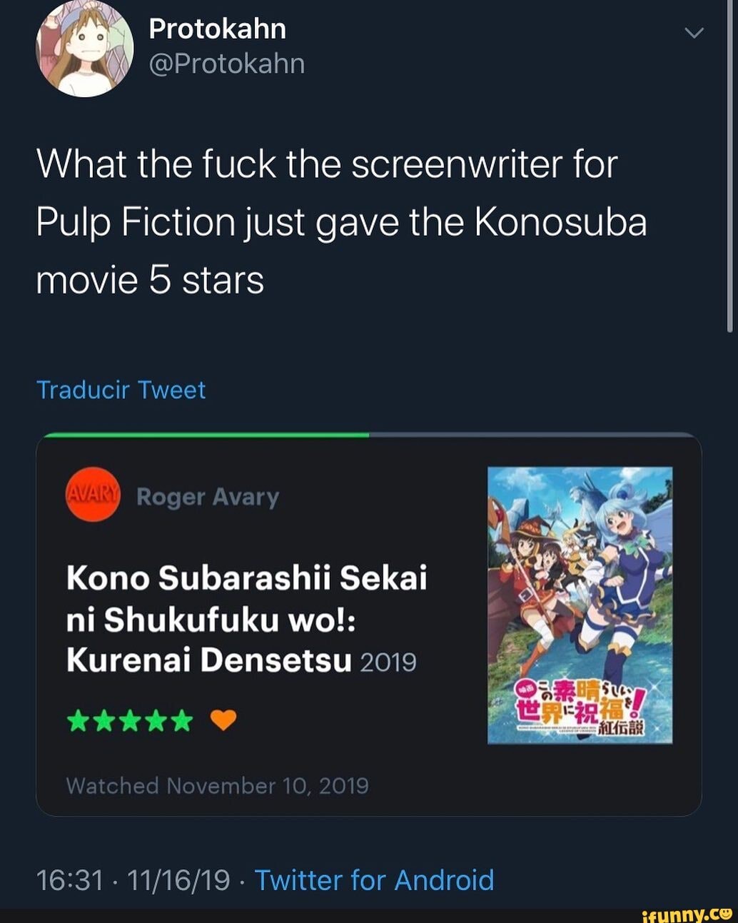 Screenwriter of Pulp Fiction Rates the KonoSuba Movie Higher Than The  Godfather
