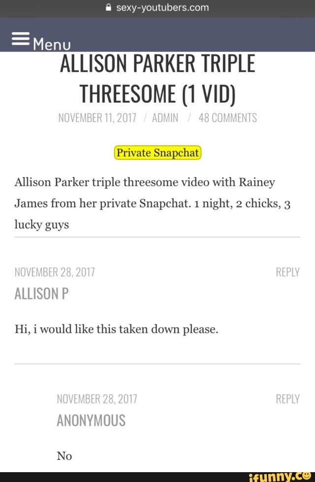 =Menu ALLISON PARKER TRIPLE THREESOME (1 VID \Private Snapchatl Allison Par...