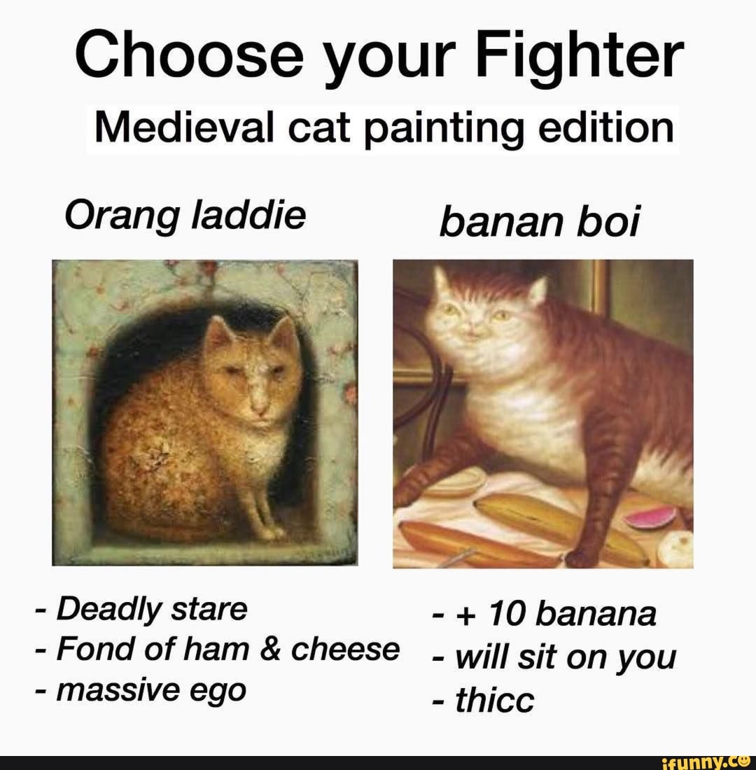 Choose your Fighter Medieval cat painting edition gang laddie banan boi Deadly 10 banana Fond of