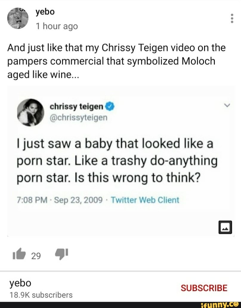 1 hour ago And just like that my Chrissy Teigen video on the pampers  commercial that