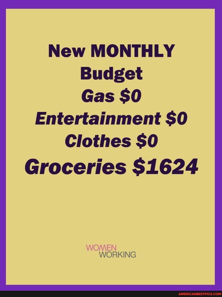 New MONTHLY Budget
Gas SO Entertainment SO Clothes $O
Groceries $1624
WOMEN WORKING