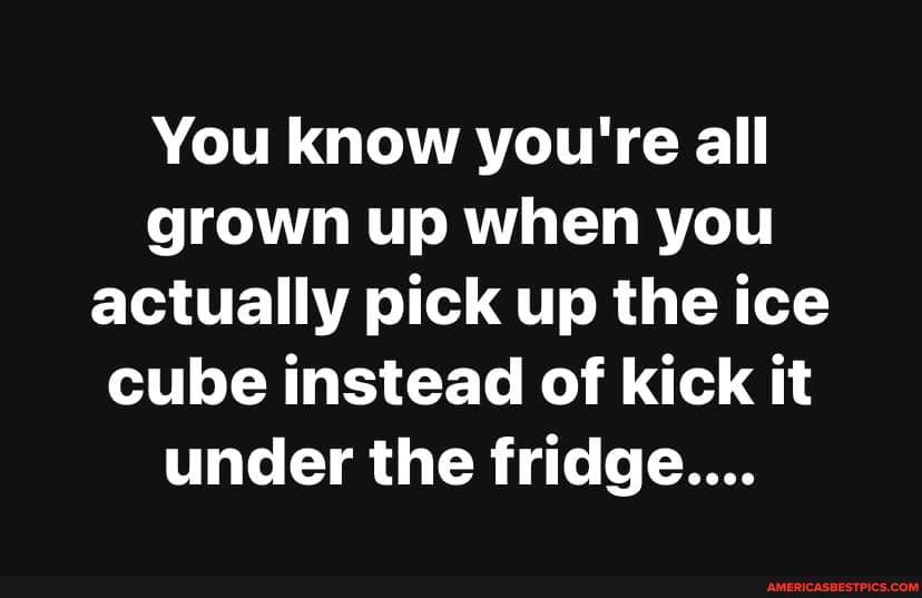 You know you're all grown up when you actually pick up the ice cube instead of kick it under the fridge....