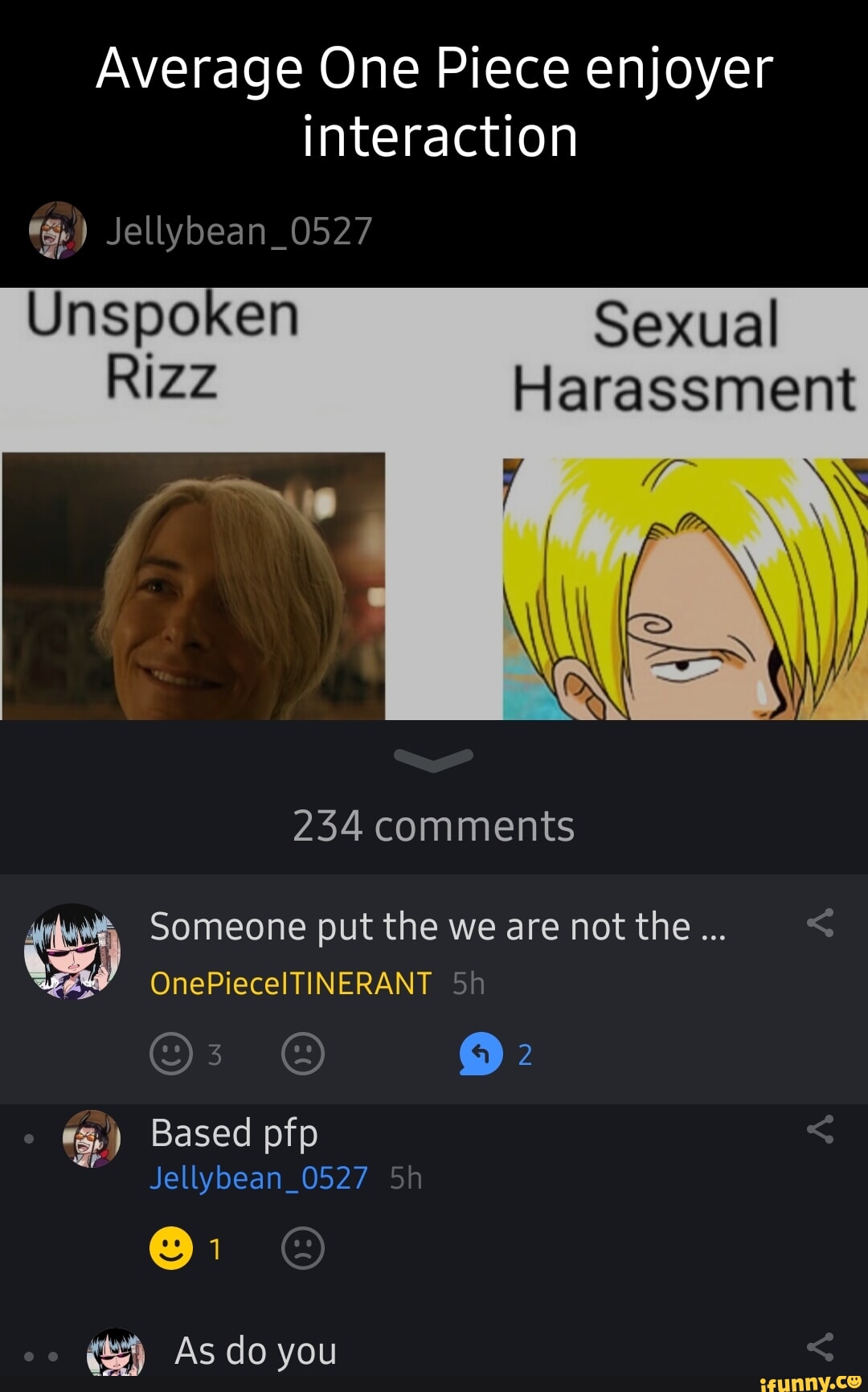 Shouldn't this subreddit's name change from zorozone to sanji zone🫣 :  r/ZoroZone