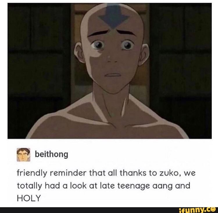 ES beithong
friendly reminder that all thanks to zuko, we
totally had a look at late teenage aang and
HOLY