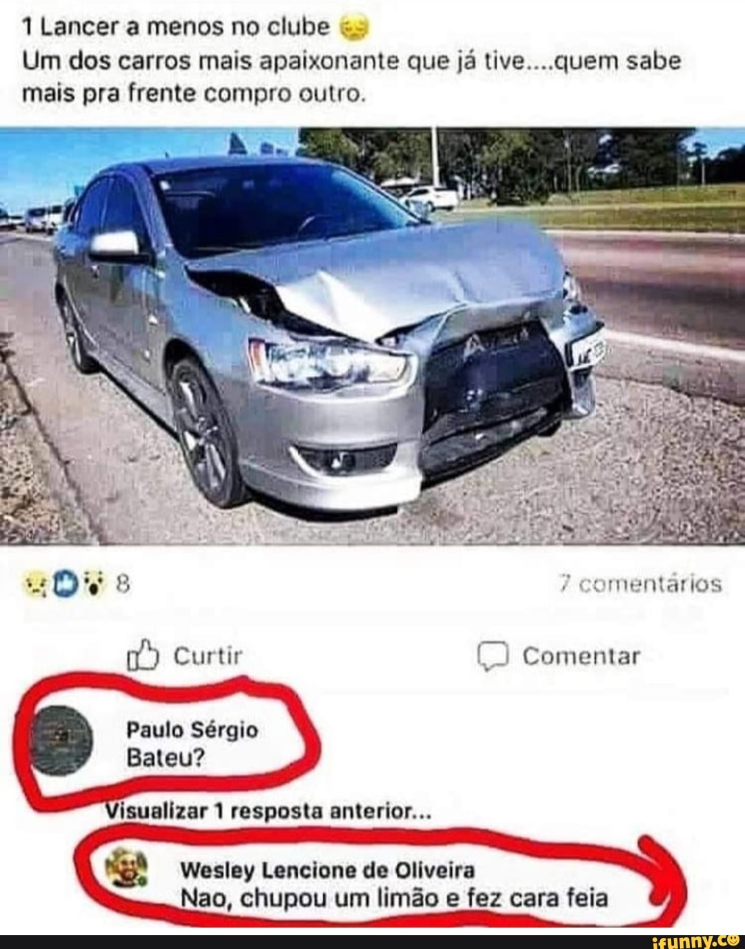 1 Lancer a menos no clube "=
Um dos carros mais apaixonante que já tive... quem sabe
mais pra frente compro outro.
isualizar 1 resposta anterior...
nyt Wesley Lencione de Oliveira
Nao, chupou um limão e fez cara feia