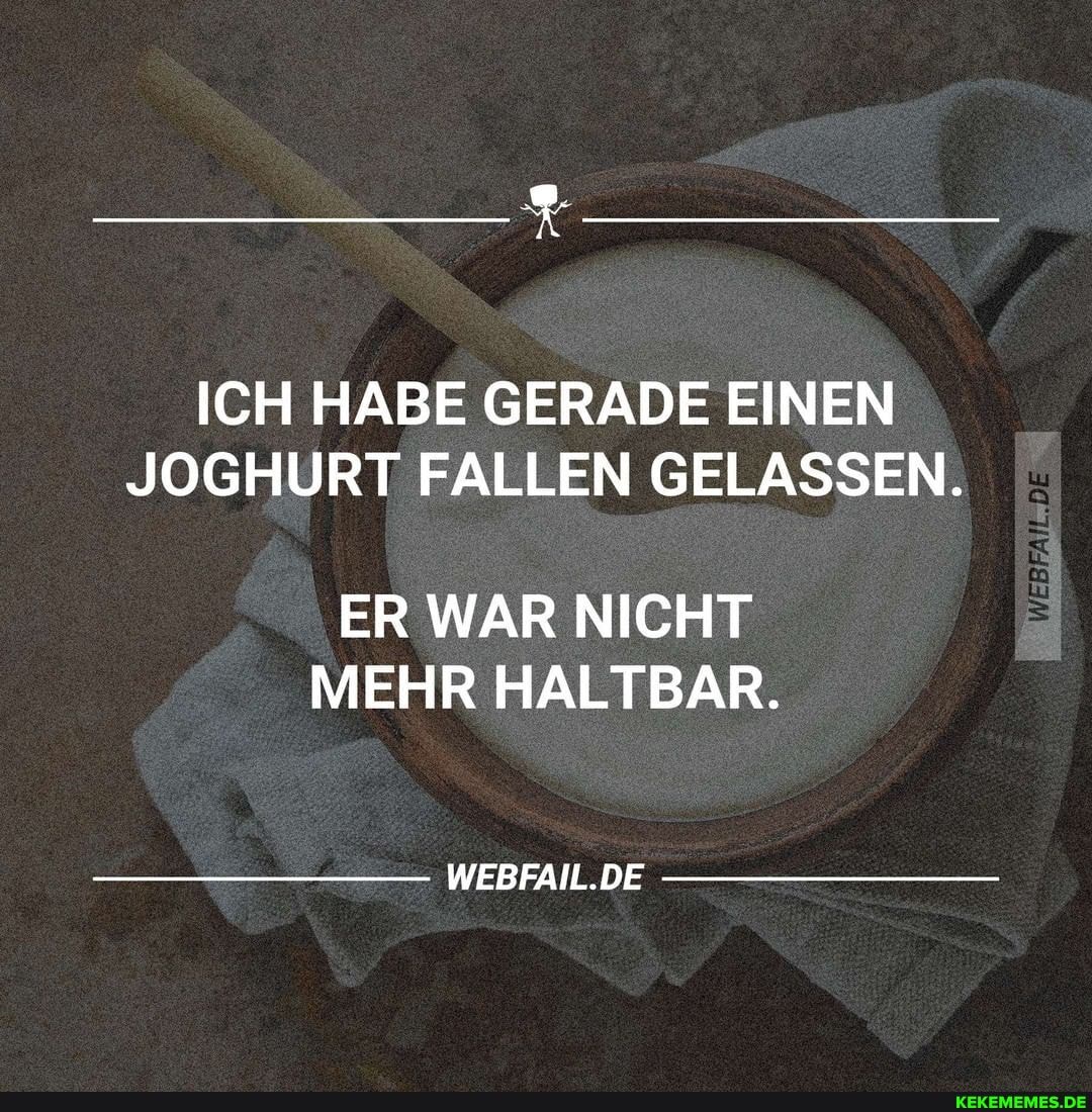 ICH HABE GERADE EINEN JOGHURT FALLEN GELASSEN.
ER WAR NICHT MEHR HALTBAR.
WEBFAIL.DE