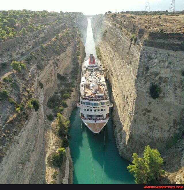 cruise, ship, passing, canal, corinth