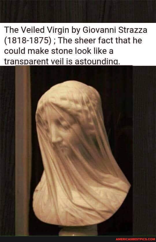 The Veiled Virgin by Giovanni Strazza
(1818-1875) , The sheer fact that he could make stone look like a transparent veil is astounding