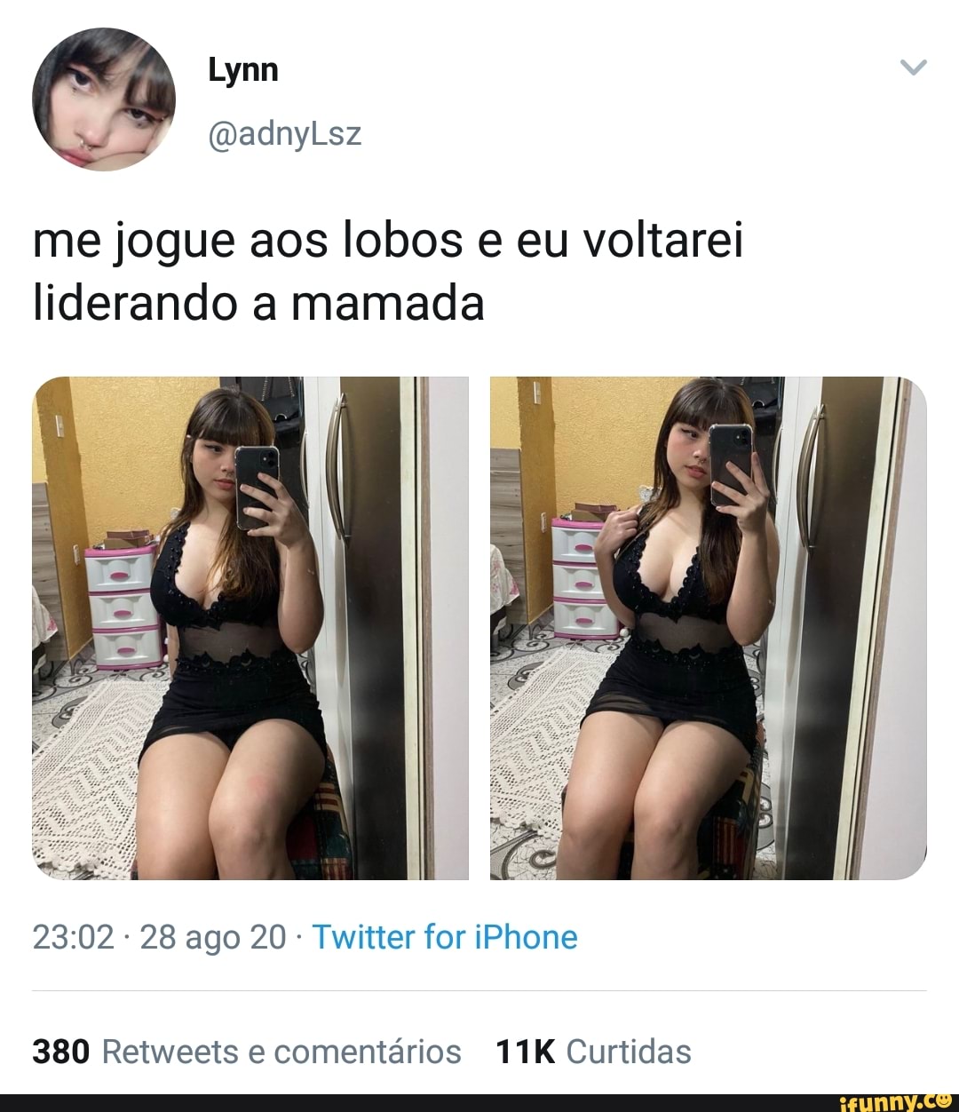 me jogue aos lobos eu voltarei liderando a mamada
28 ago 20 Twitter for iPhone
380 Retweets e comentários Curtidas
