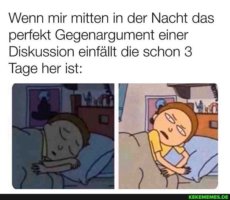 \Wenn mir mitten in der Nacht das perfekt Gegenargument einer
Diskussion einfällt die schon 3
Tage her ist: