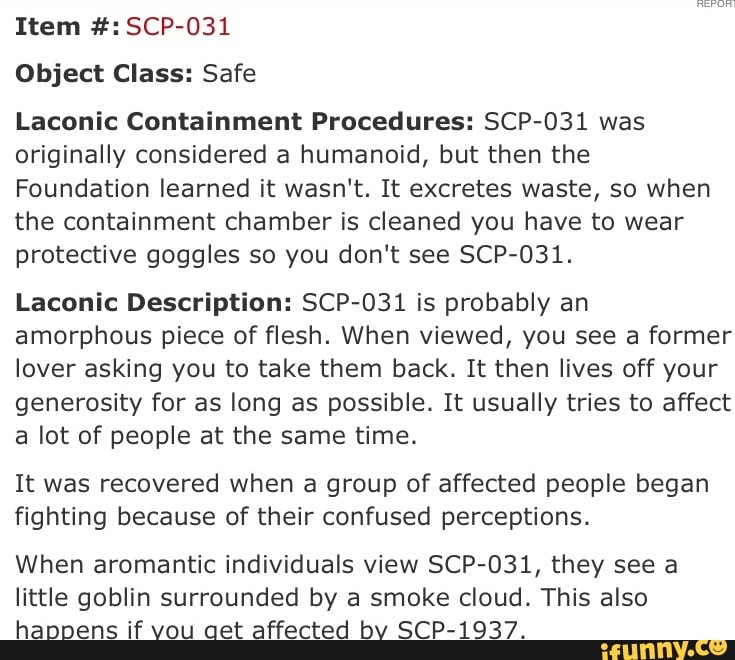 Item #:SCP-031 Object Class: Safe Laconic Containment Procedures: SCP ...