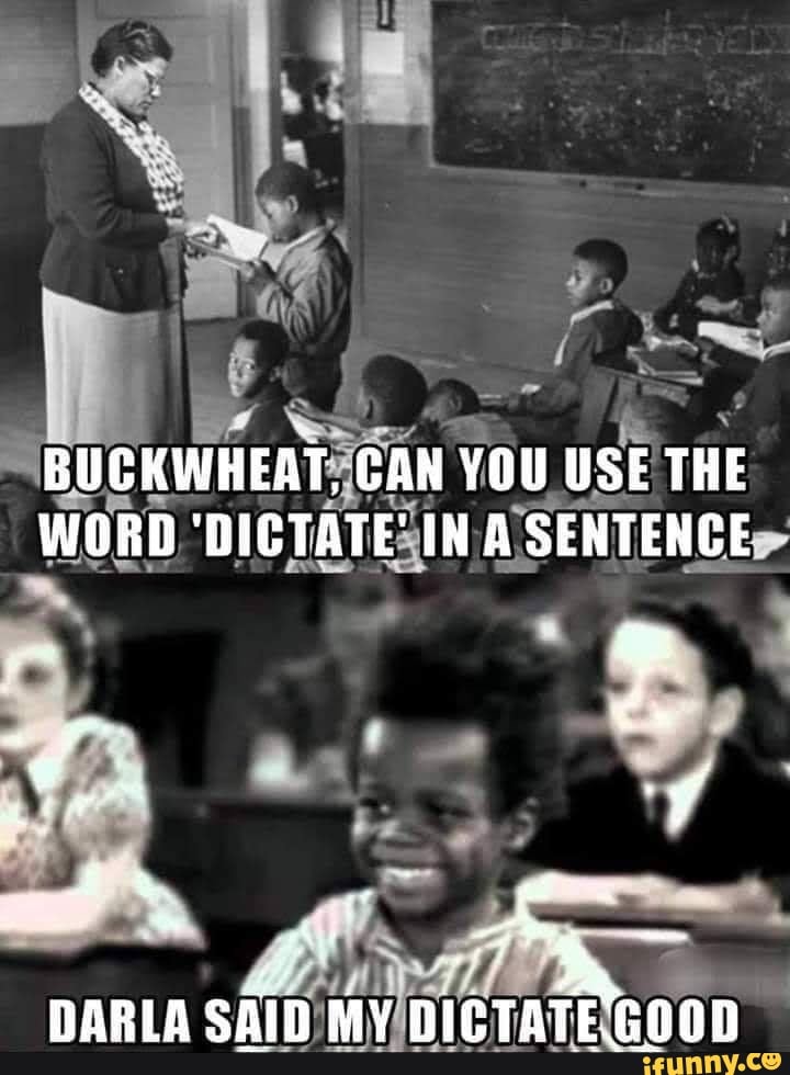 BUCKWHEAT, CAN Vi YOU USE THE WORD 'DICTATE' IN A SENTENCE ff DARLA