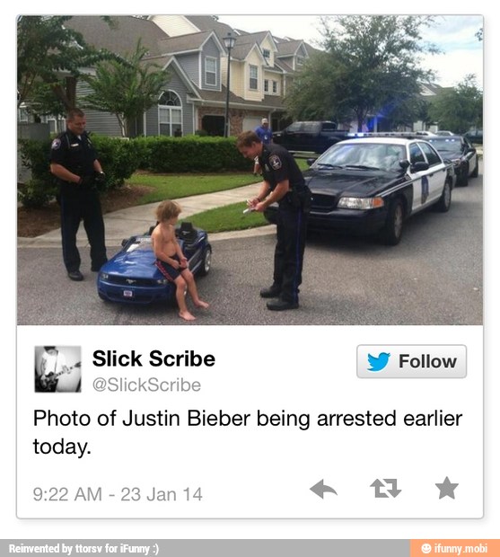 lick Scribe W Follow
Photo of Justin Bieber being arrested earlier
today.