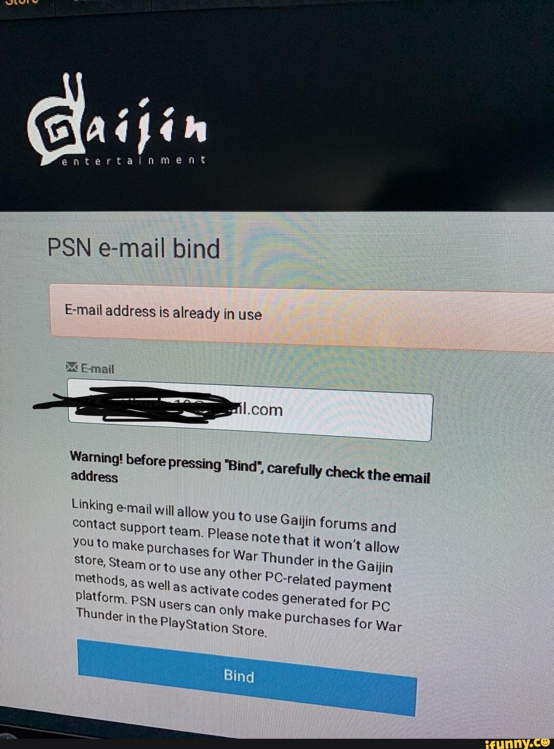 EerEainmean PSN email bind Email address is already in use Warning