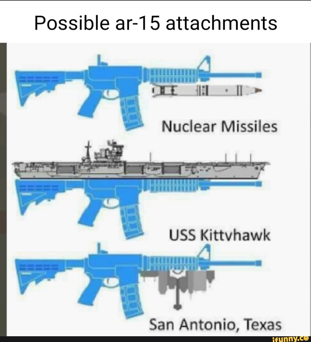 Possible ar15 attachments luclear Missiles USS Kittvhawk San Antonio