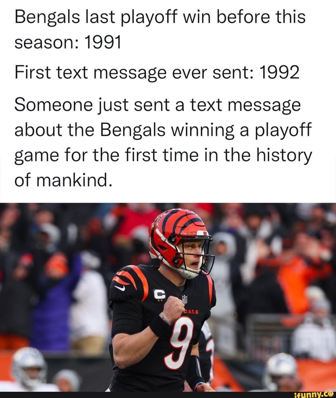 Bengals' first playoff win since pre-text message era prompts