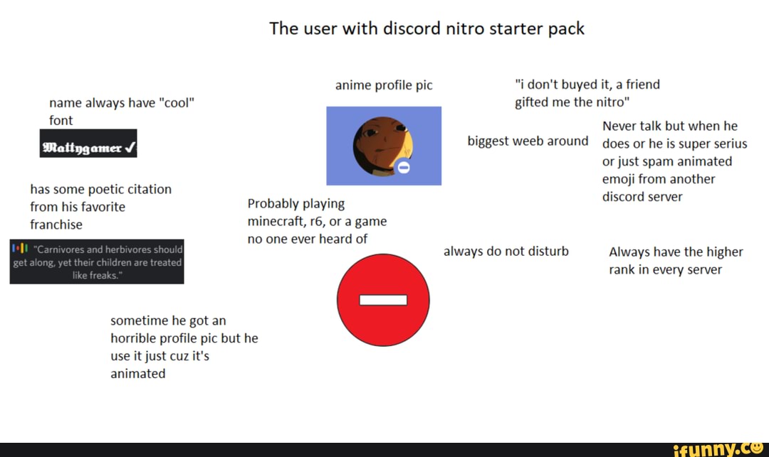 The user with discord nitro starter pack anime profile pic don't buyed it,  a friend