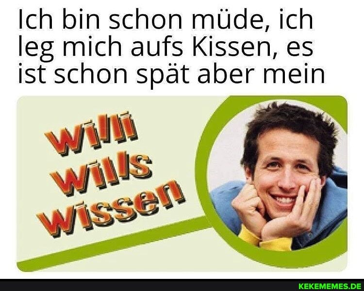 Ich bin schon müde, ich leg mich aufs Kissen, es ist schon spät aber mein