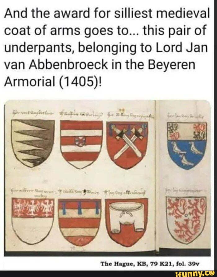 And the award for silliest medieval coat of arms goes to... this pair ...