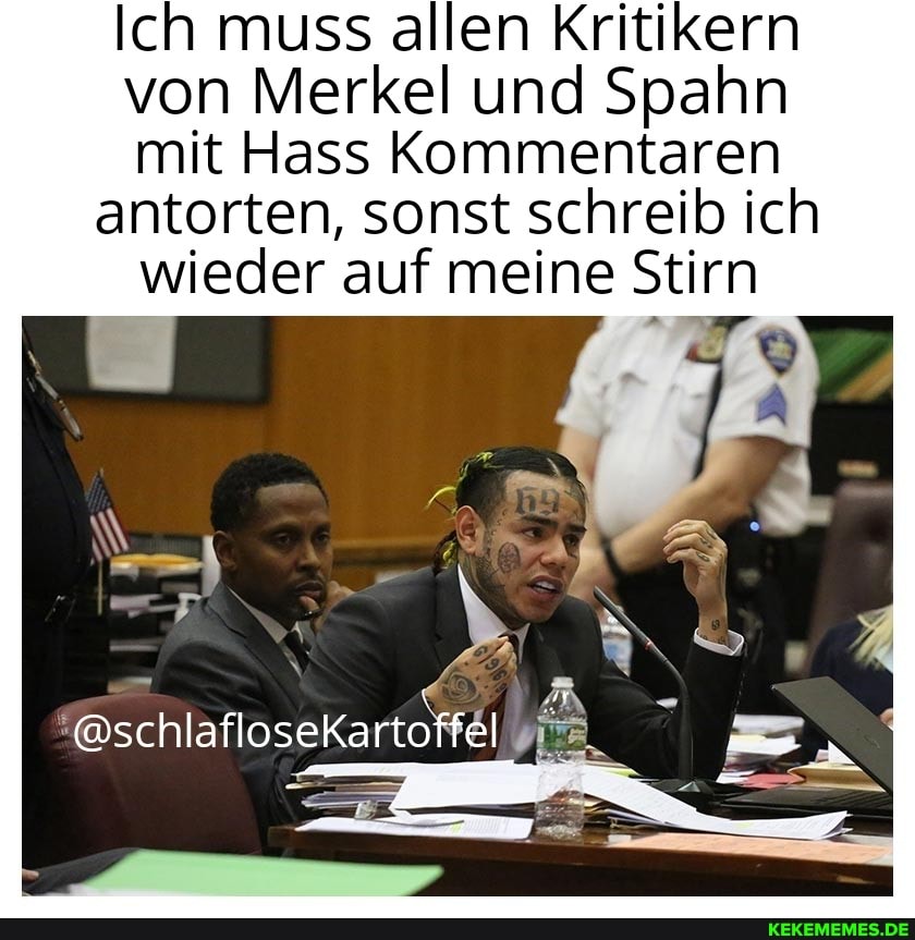 Ich muss allen Kritikern von Merkel und Spahn mit Hass Kommentaren
antorten, sonst schreib ich wieder auf meine Stirn
"@schlafloseKarto