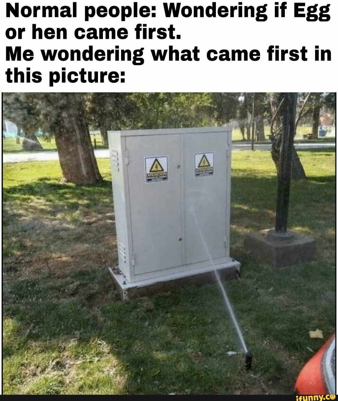 Normal people: Wondering if Egg or hen came first.
Me wondering what came first in this picture: