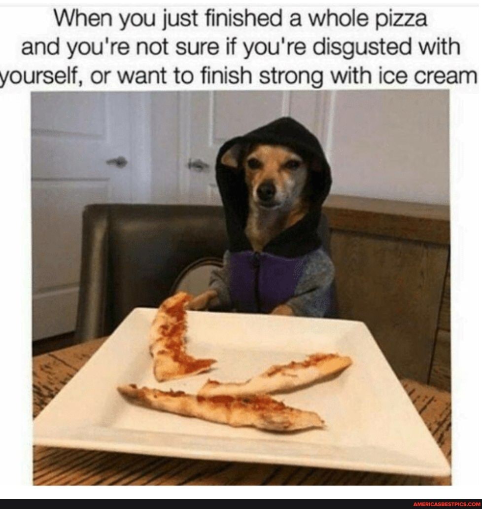 When you just finished a whole pizza and you're not sure if you're disgusted with yourself, or want to finish strong with ice cream
