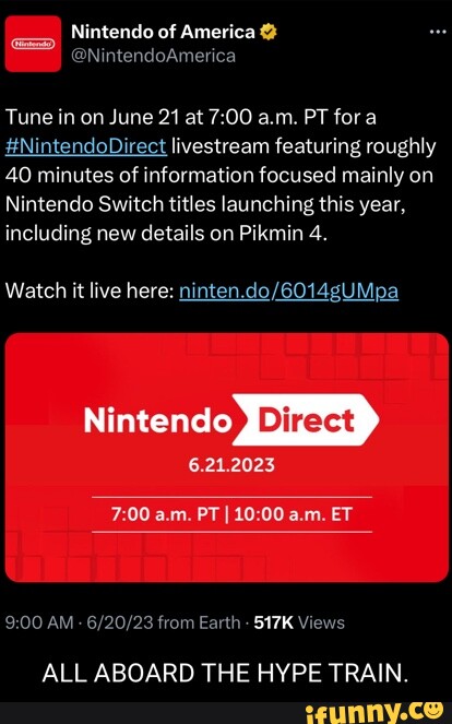 The next Nintendo Direct will take place on June 21st