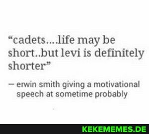 "cadets... .life may be
short..but levi is definitely
shorter"
- erwin smith giving a motivational speech at sometime probably