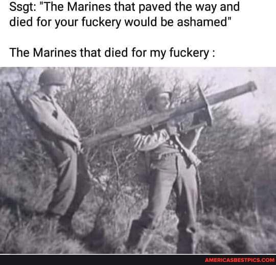 : "The Marines that paved the way and died for your fuckery would be ashamed"
The Marines that died for my fuckery :