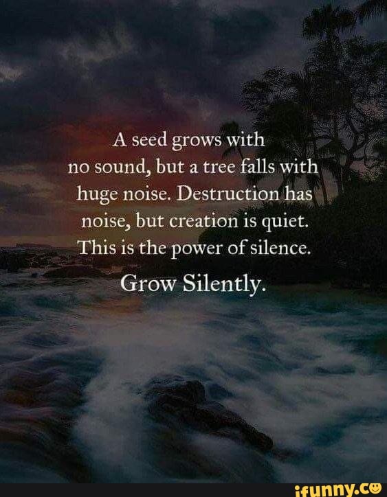 A seed grows with no sound, but a tree falls with huge noise ...