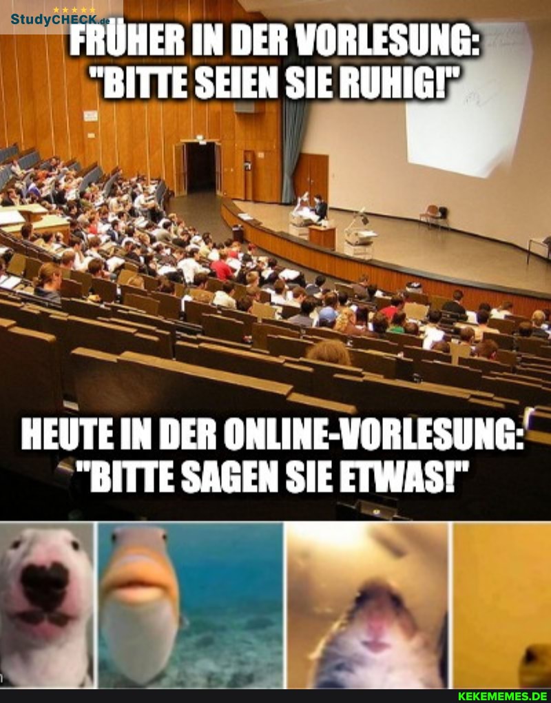 FRÜHER IN DER VORLESUNG:
"BITTE SEIEN SIE RUHIG!"
HEUTE IN DER ONLINE-VORLESUNG:
"BITTE SAGEN SIE ETWAS!"