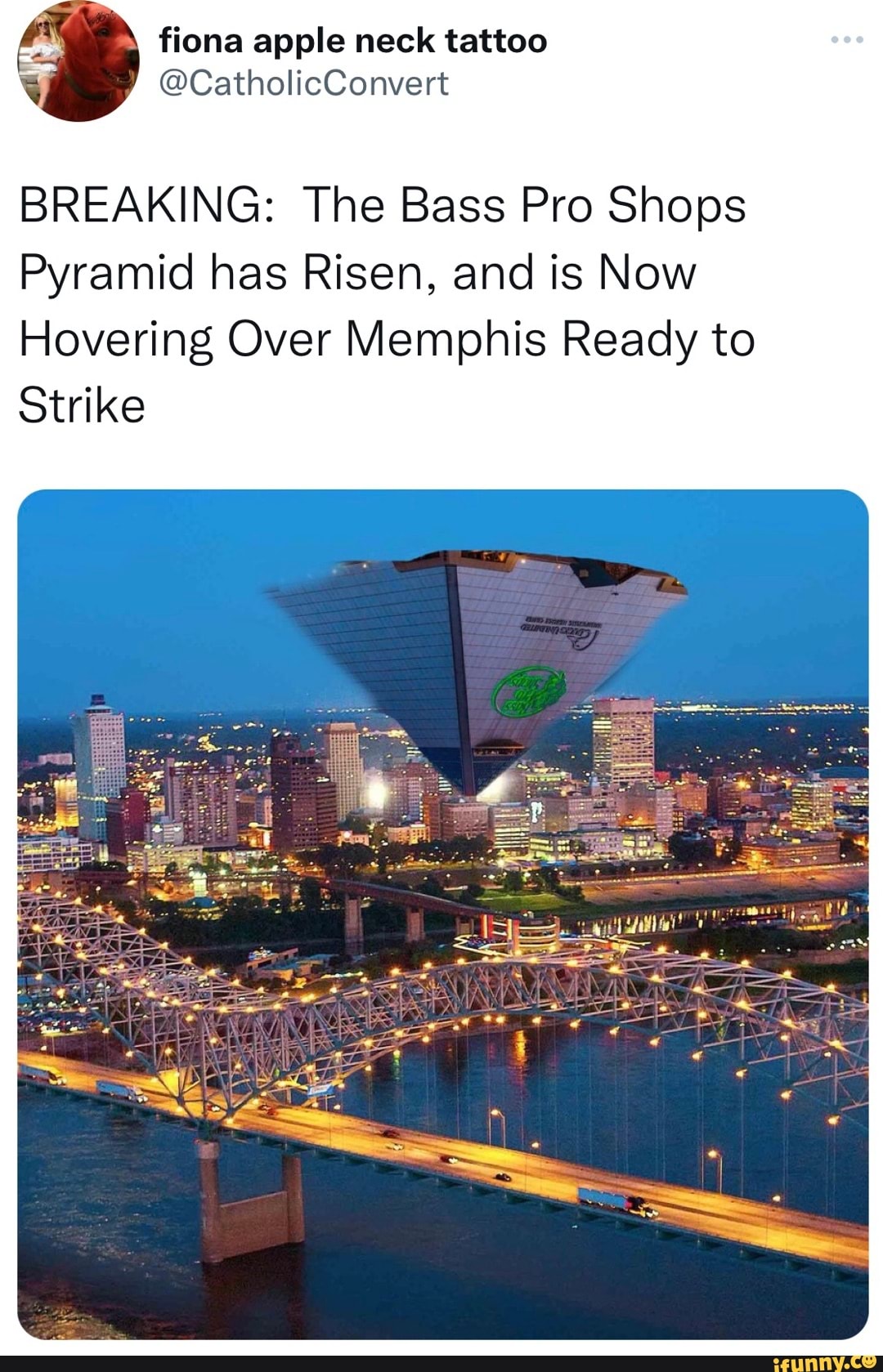 Breaking The Bass Pro Shops Pyramid Has Risen And Is Now Hovering Over Memphis Ready To Strike