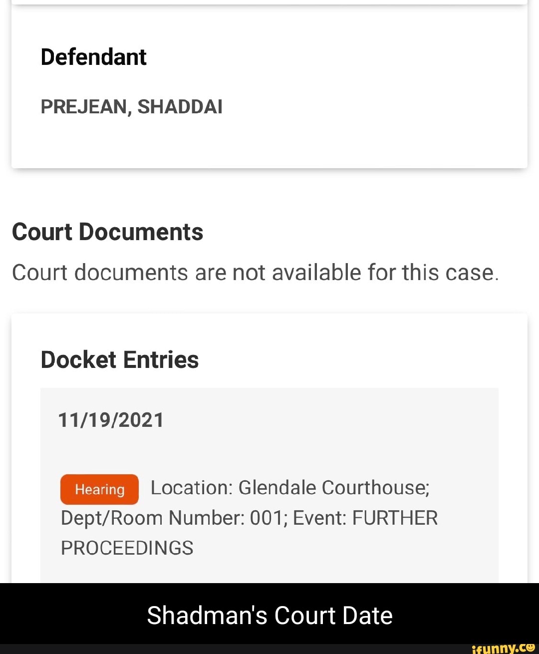 Defendant PREJEAN, SHADDAI Court Documents Court documents are not
