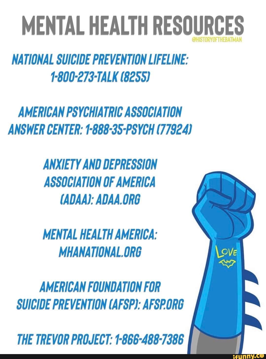 Mental Health Resources National Suicide Prevention Lifeline 1 800 273 Talk 8255 American 0847