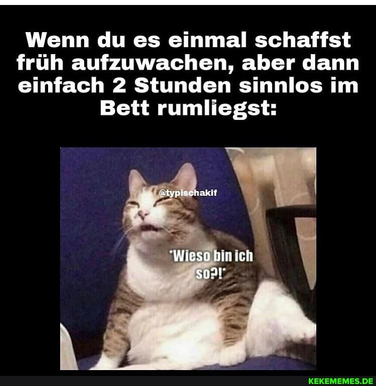 Wenn du es einmal schaffst
früh aufzuwachen, aber dann
einfach 2 Stunden sinnlos im
Bett rumliegst:
ätypischaklf
"Wiese hin ich so