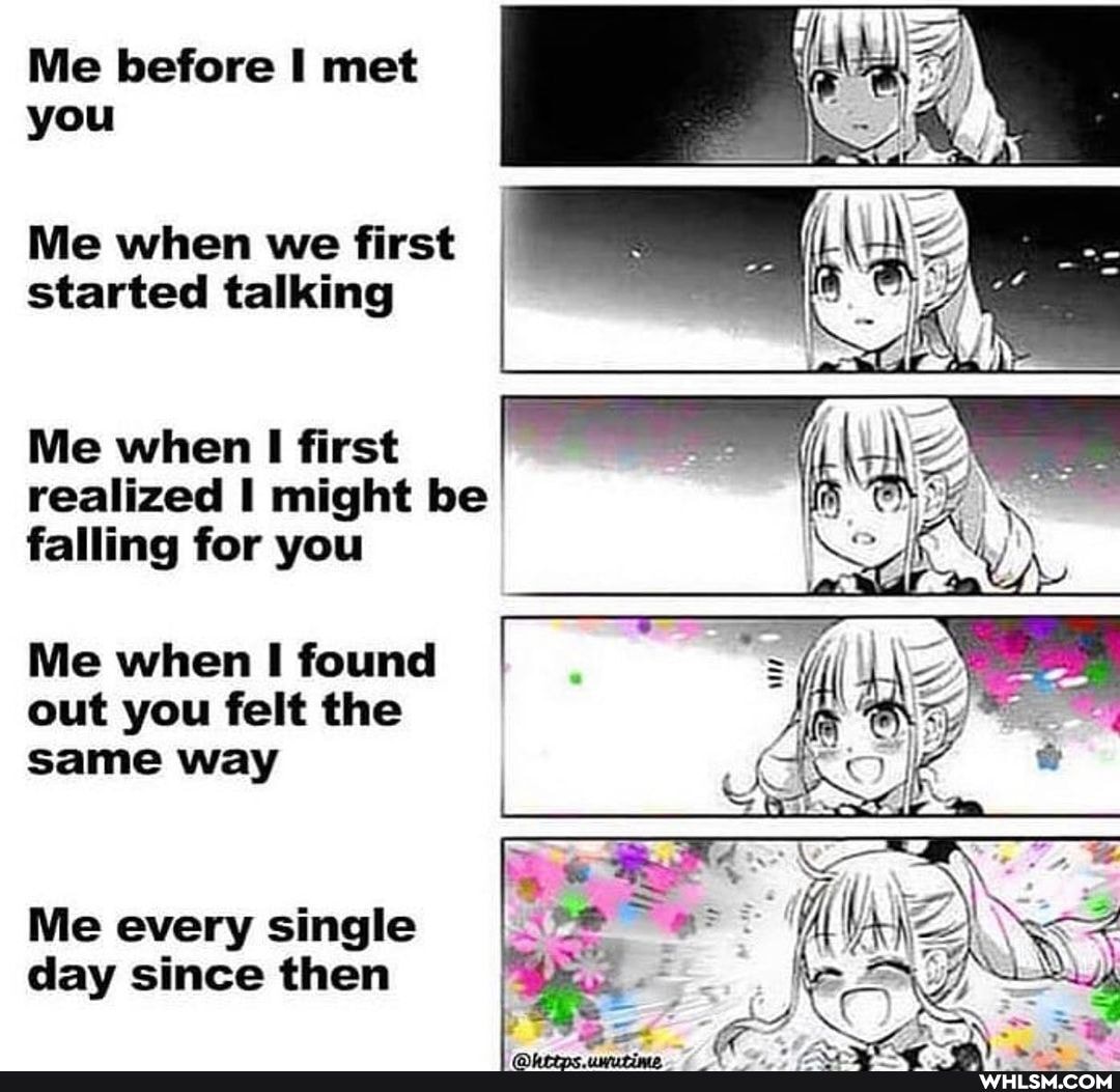 Me before met you
Me when we first started talking
Me when first realized might be falling for you
Me when found out you felt the same way
Me every single day since then