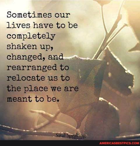 Sometimes our lives have to be completely shaken up.
chan, wearranged to relocate us to the place we are meant beo