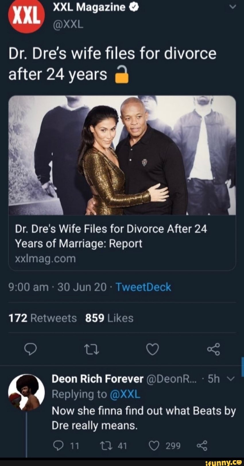 XXL XXL v @XXL Dr. Dre's wife files for divorce years Dre's