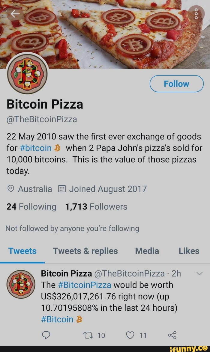 Follow Bitcoin Pizza @TheBitcoinPizza 22 May 2010 saw the first ever  exchange of goods for #bitcoin