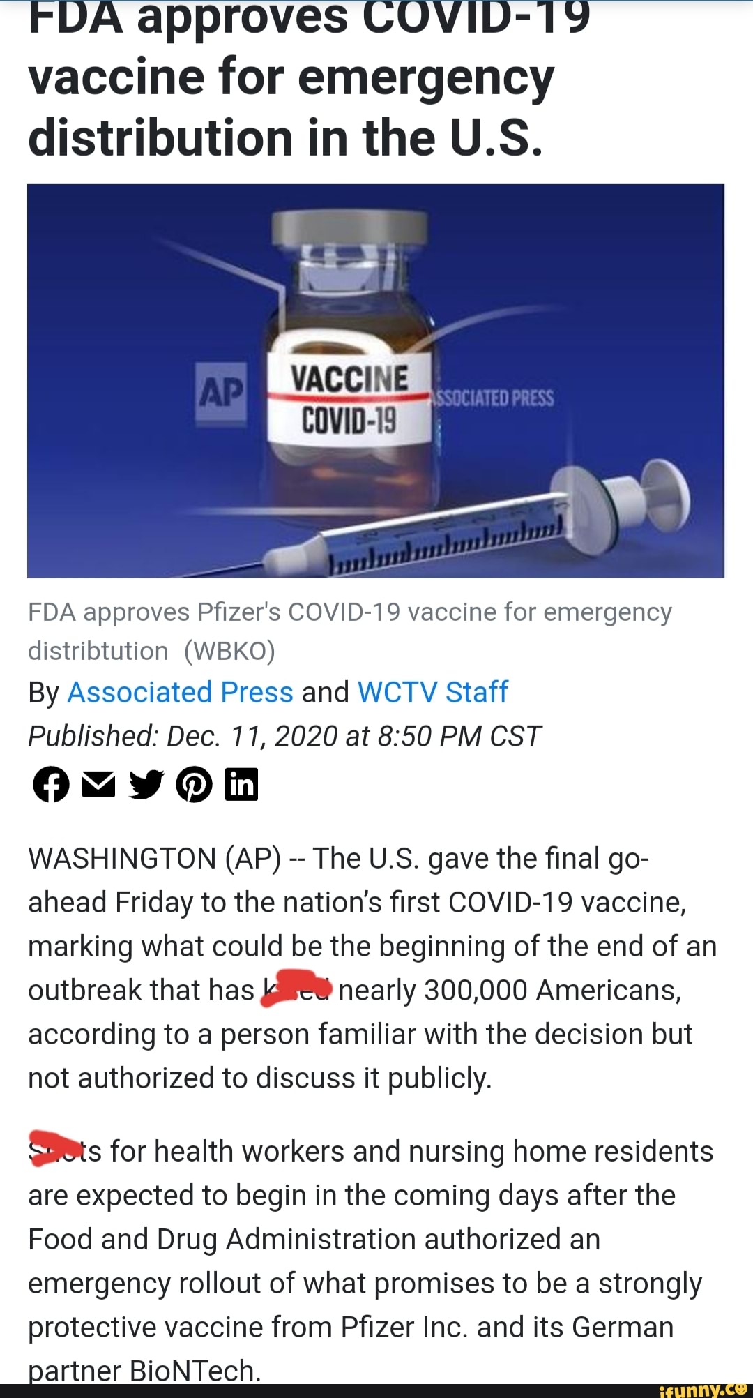 FUA approves CUVID- vaccine for emergency distribution in the U.S ...