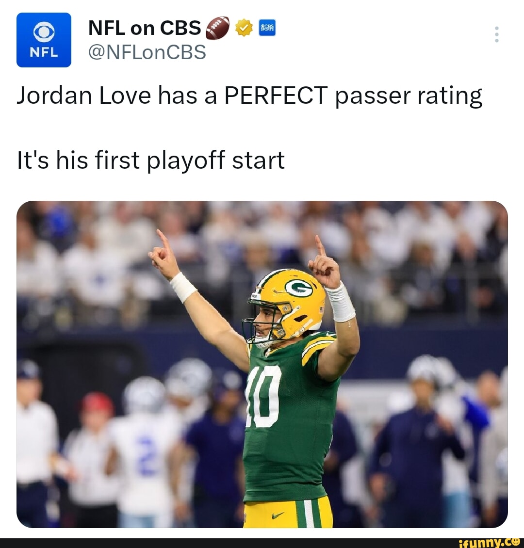 (CO I oG Jordan Love has a PERFECT passer rating It's his first playoff