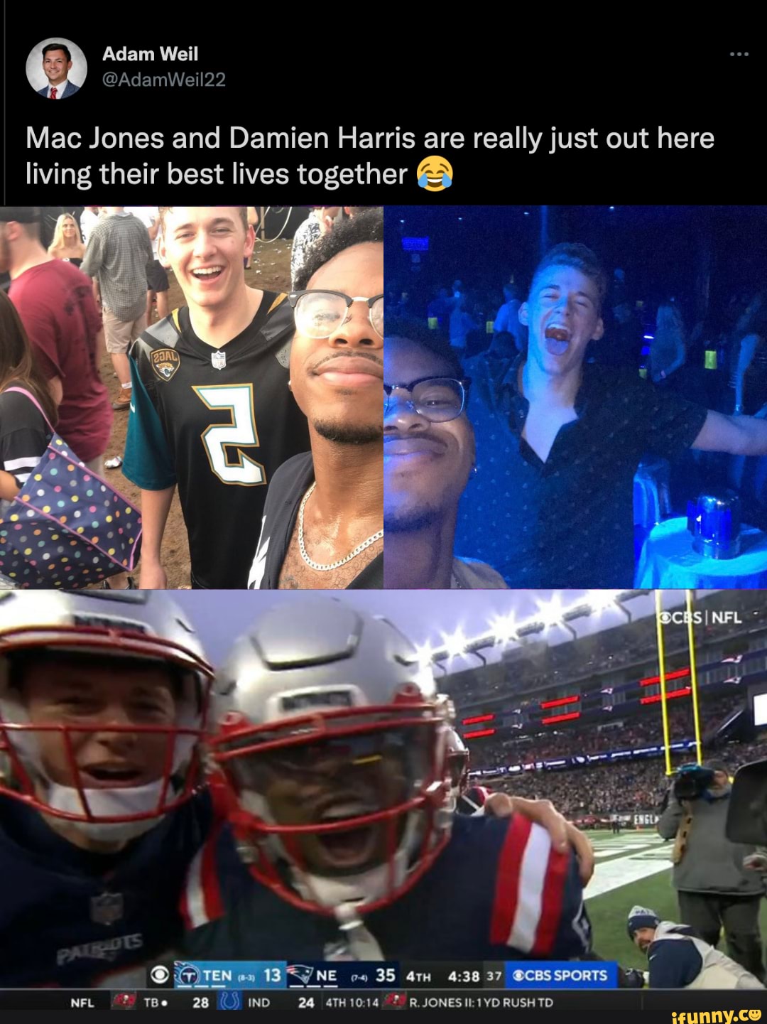 Adam Wall] Mac Jones and Damien Harris are really just out here living  their best lives together 